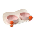 Double raised ceramic pet bowl set in yellow colour on a non-slip base, showing two bowls for food and water.