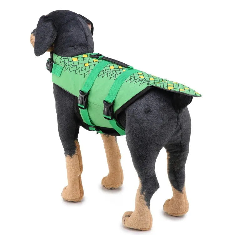 Pet life jacket swimsuit for dogs in blue with adjustable straps on white background