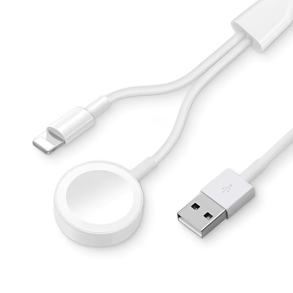 White two-in-one wireless watch charger with USB interface