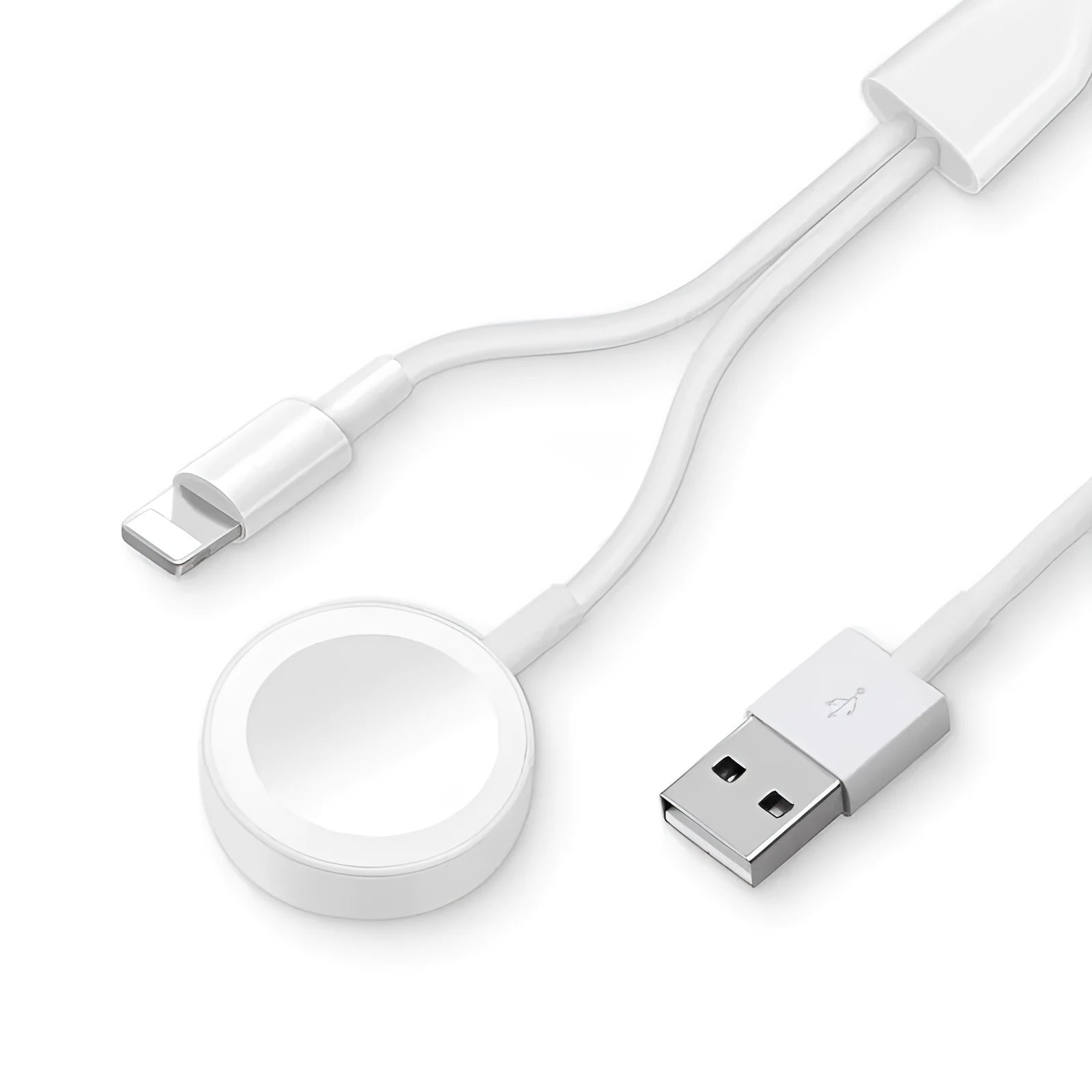 White two-in-one wireless watch charger with USB interface