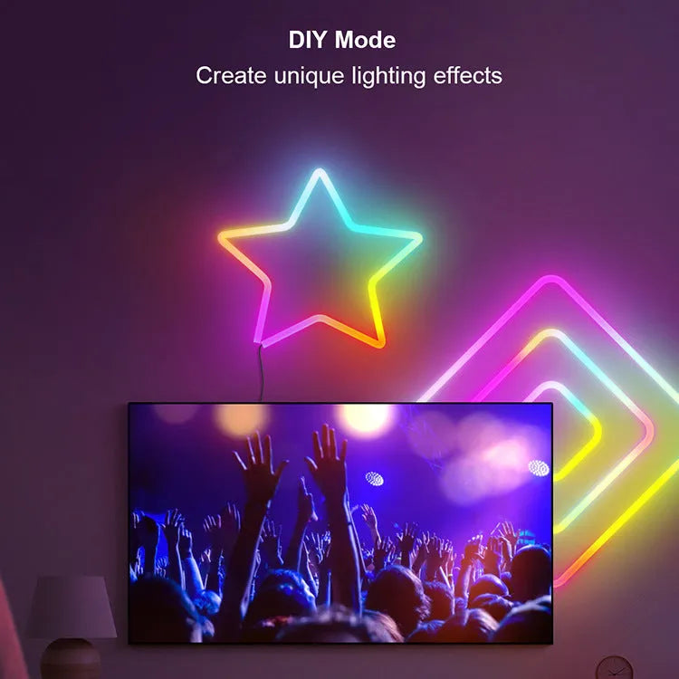 3-metre long RGB LED neon light strip with remote control on a white background.
