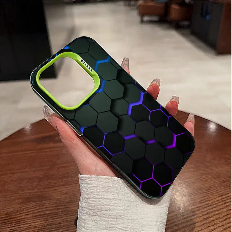 Frosted Chinese style honeycomb pattern phone case for Apple iPhone in Moonlight Black.