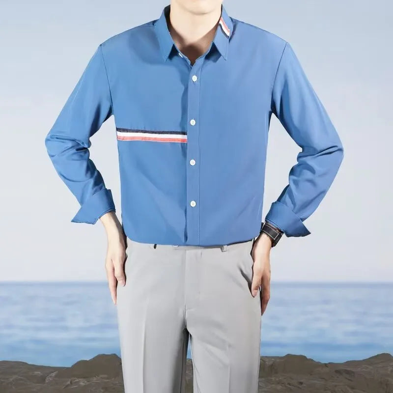 Hong Kong style loose cotton blend shirt in casual cardigan design with button front
