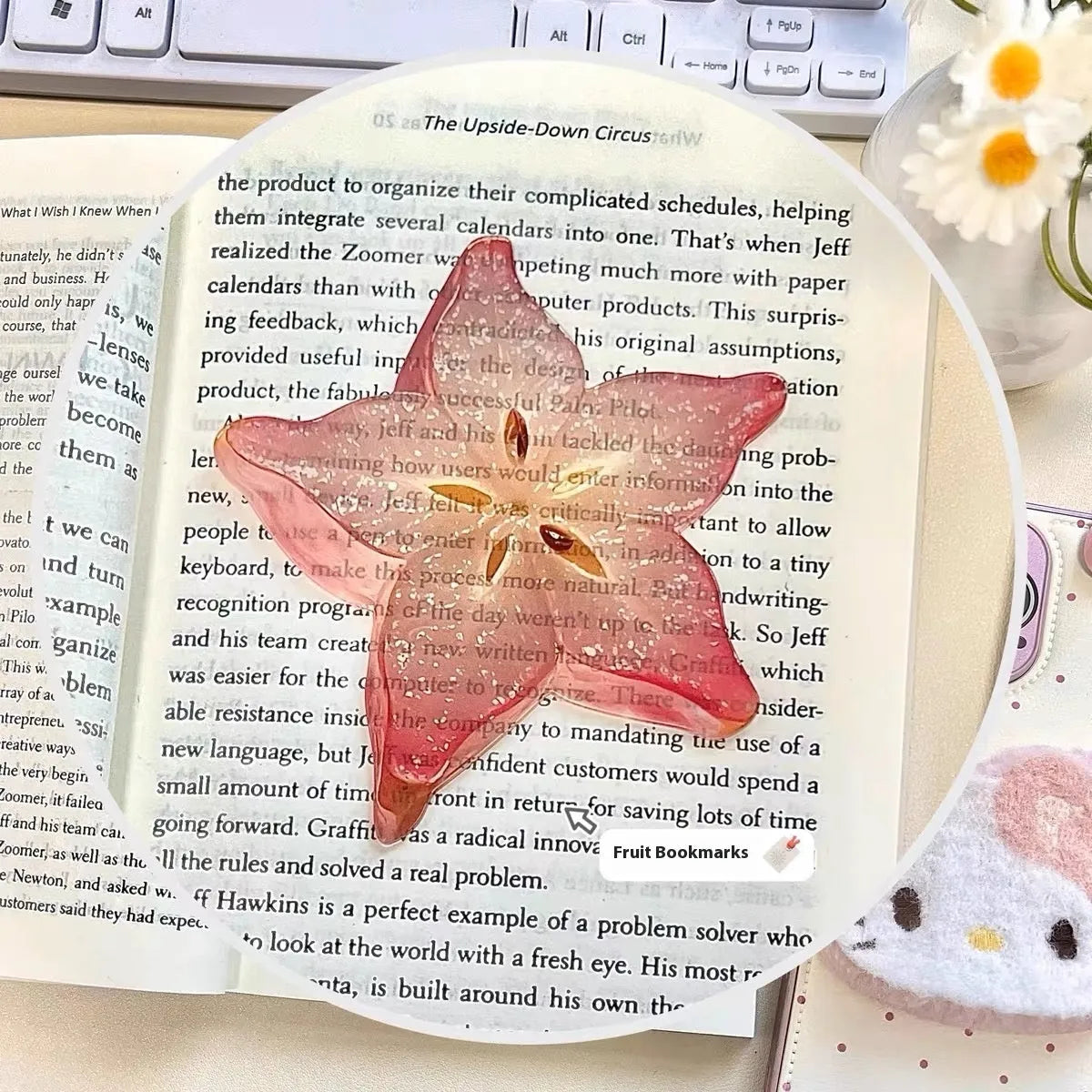 Cute transparent plastic fruit bookmark in watermelon red, approximately 8-10cm, for marking book pages