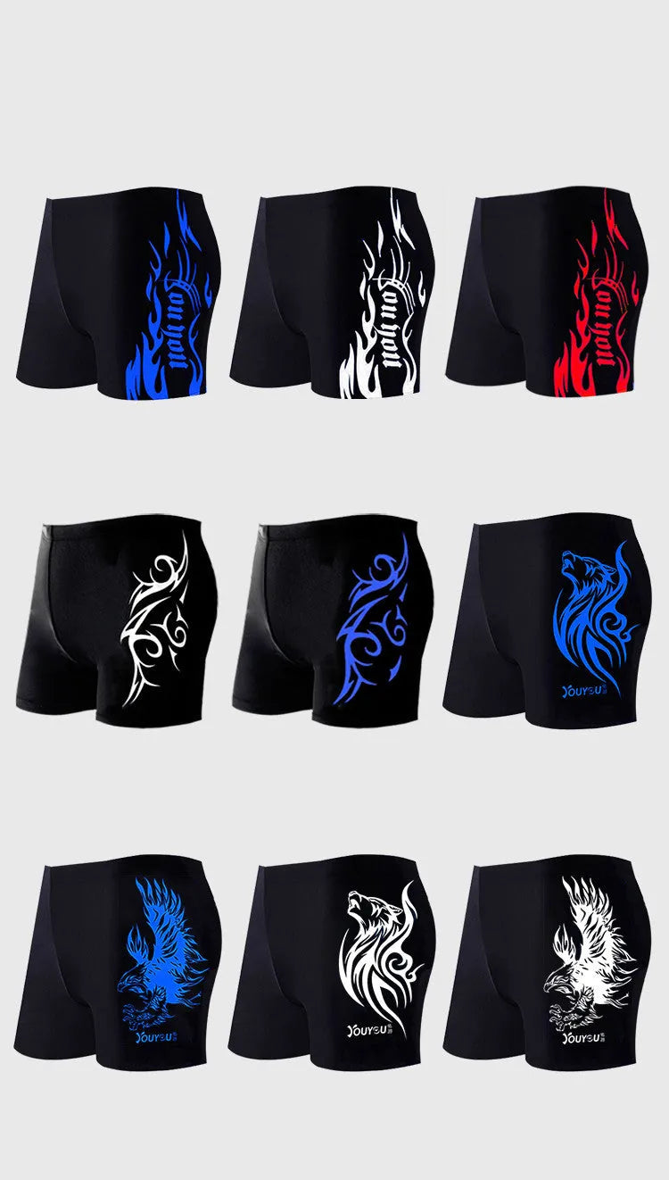 Men's plus size swimming trunks in blue with elasticated waistband and drawstring, sizes from L to 6XL