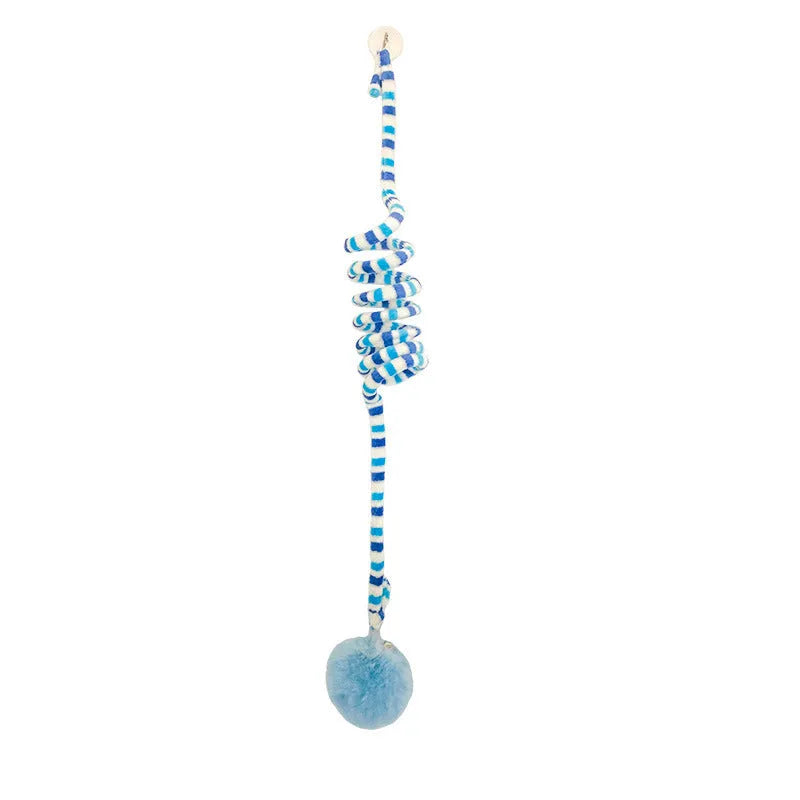 Hanging suction cup cat toy with inflatable ball and bell stick for kittens in seven colour options