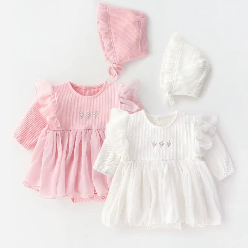 Cotton baby princess fluffy dress for infant girls in pink, red, or white