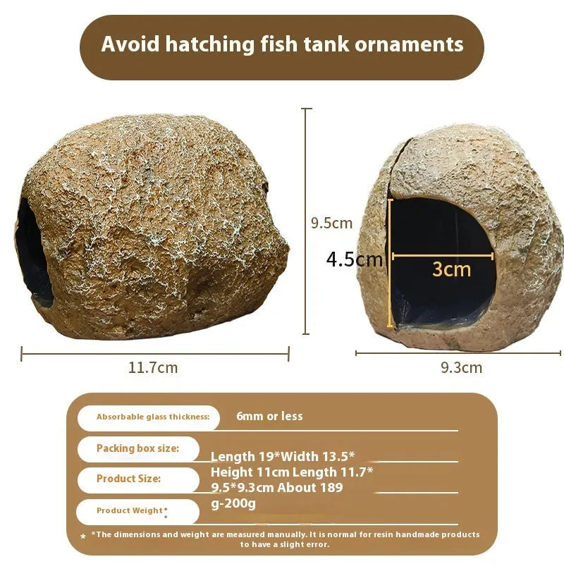 Magnetic fish tank shelter ornament attached to glass aquarium with optional food patch