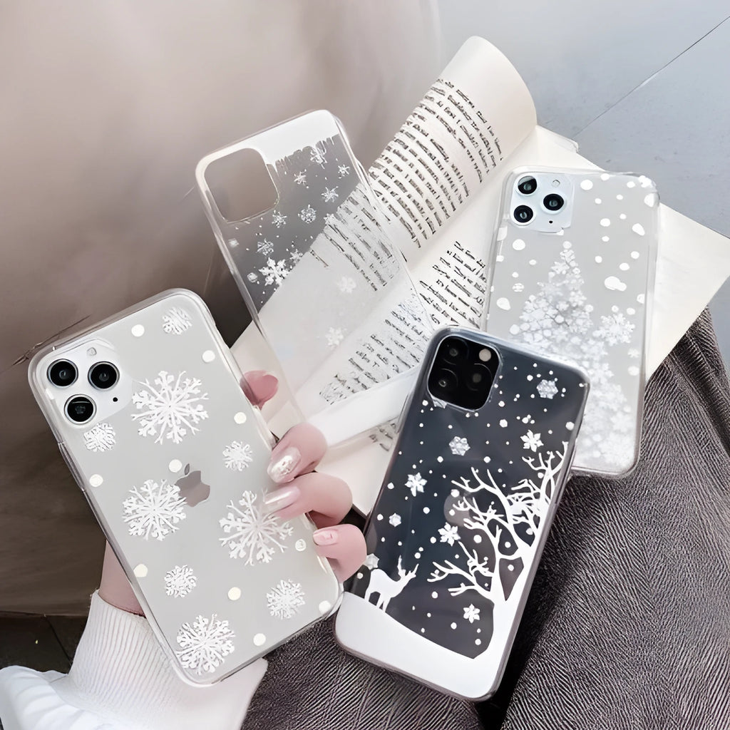 Christmas snowflake elk TPU phone case for iPhone, cartoon design, blue flower colour option