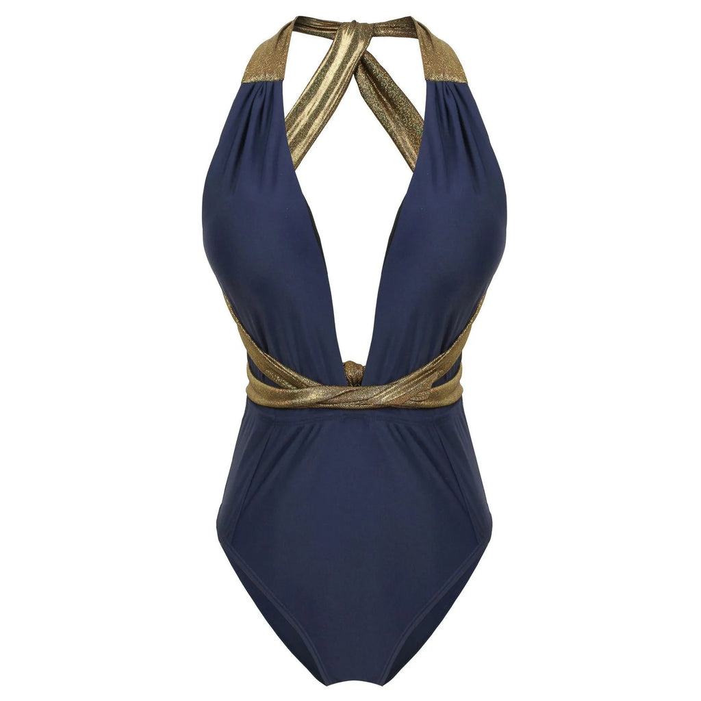 Hollow one piece nylon swimsuit with cut-out detail in Black Coffee Navy Blue sizes S M L XL