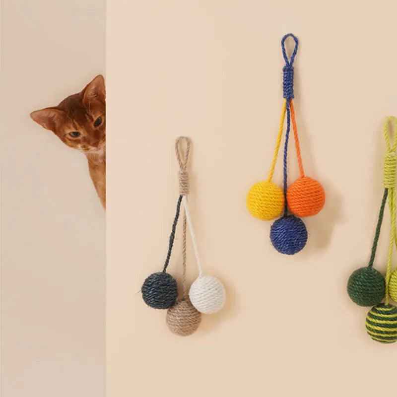 Cat toy set with teaser stick, catnip ball, and four interactive toys in blue, green, or red yellow blue colours