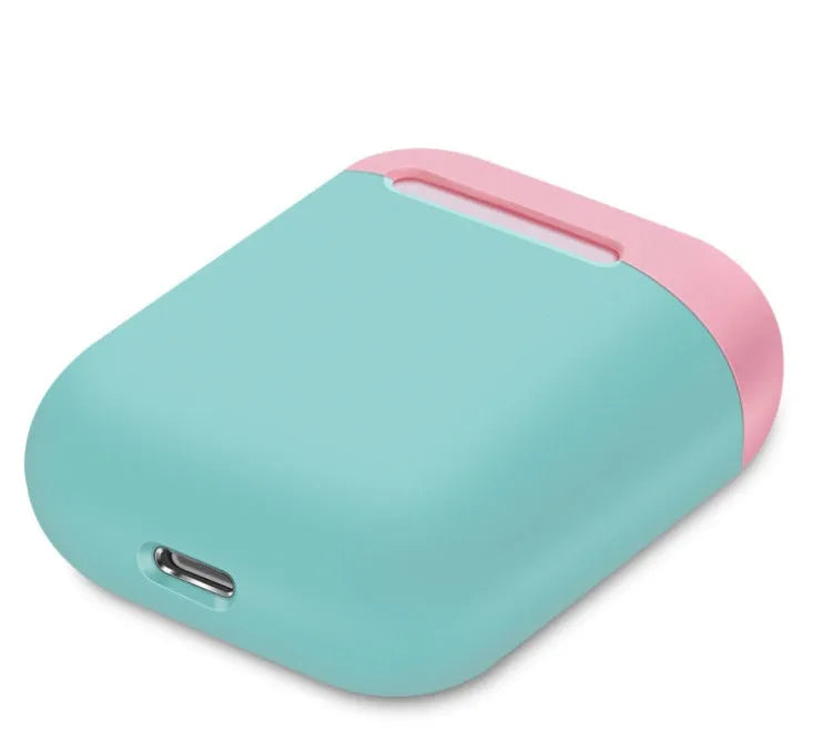 Silicone protective cover for Apple AirPods charging case in a split style design, shown in a selection of colours.