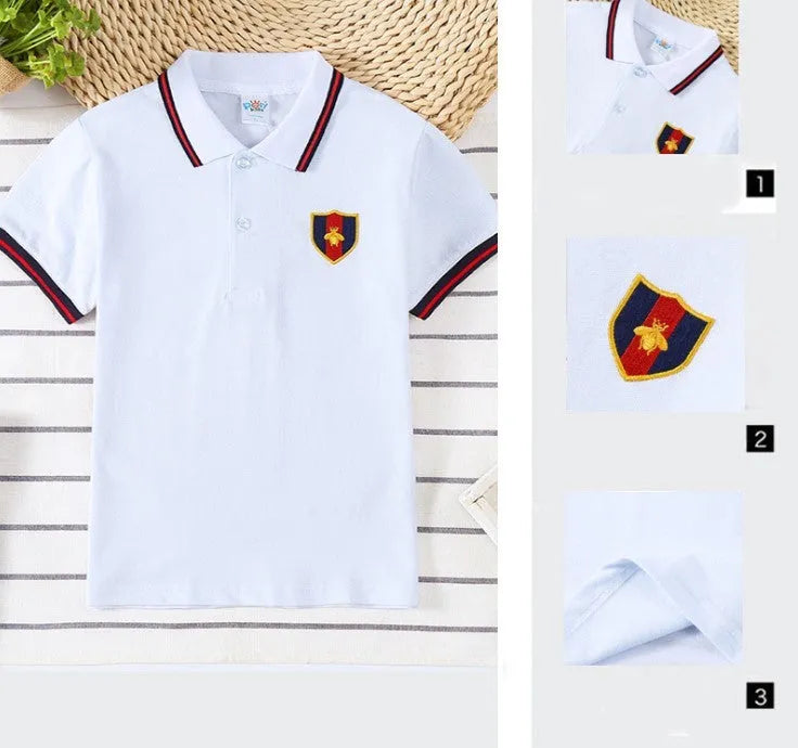 Boys' short sleeve cotton t-shirt in red, navy, yellow or off-white colours