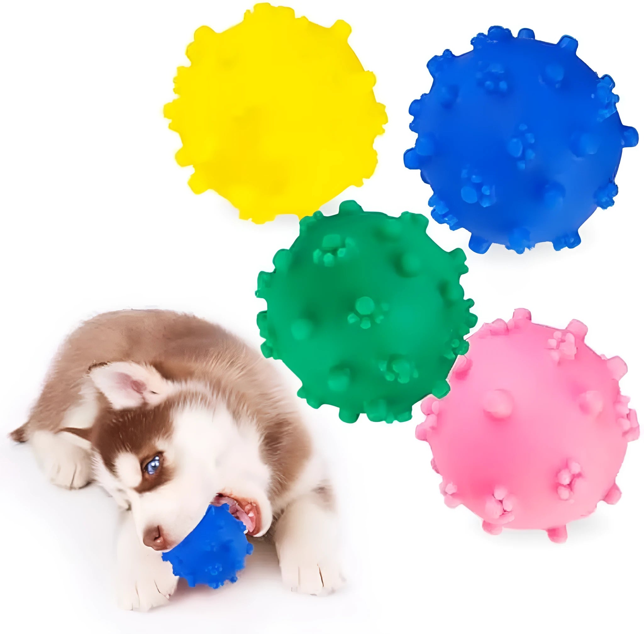 Colourful 2-inch spike dog ball with squeaker for small breed puppies