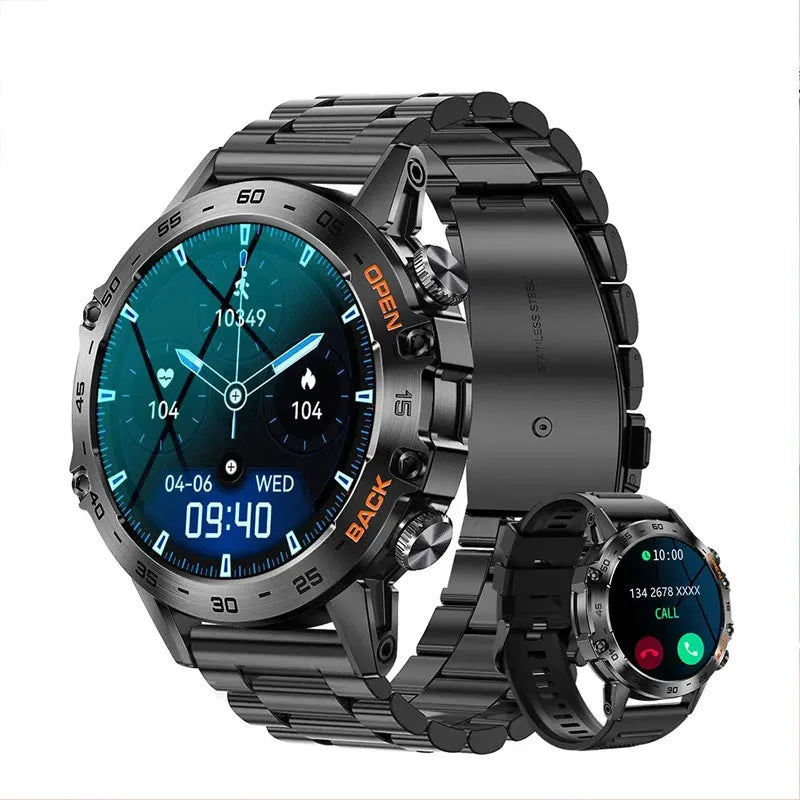 Bluetooth calling smart watch with health monitoring features on wrist showing IPS touch screen display