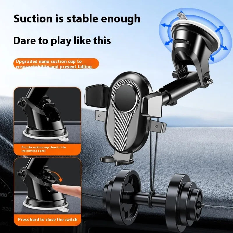 Automatic lock car phone bracket with extended suction base for air outlet mounting