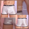 Men's silky shiny boxer shorts in black, white and sapphire blue colours on hanger