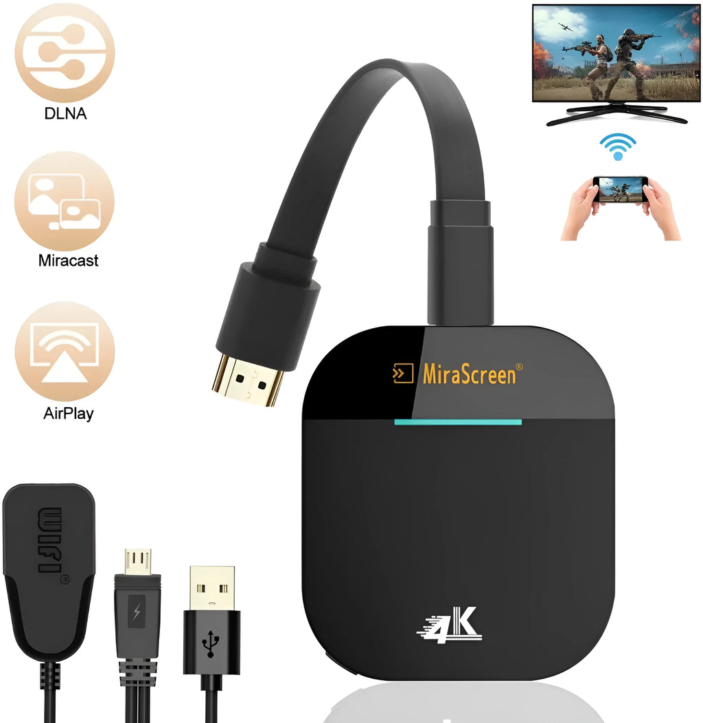 Wireless screen mirroring dongle G5 4K 5G with HDMI output and USB power cable