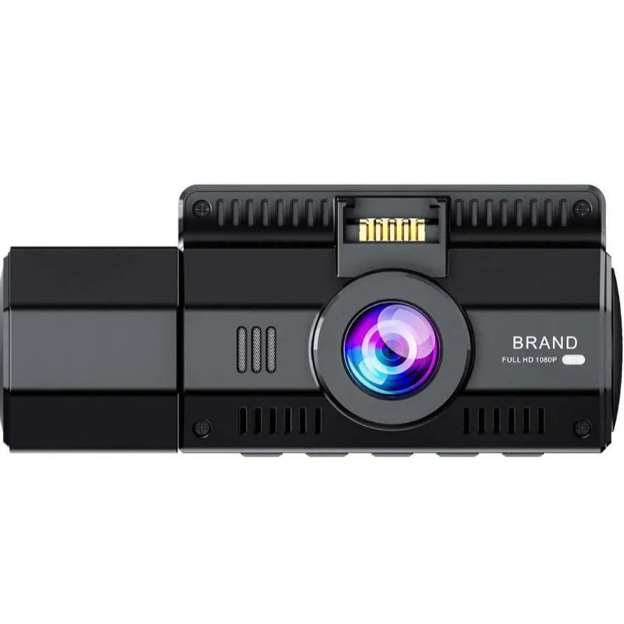 Three-record WIFI dashcam with 2.45-inch screen and GPS holder on car dashboard