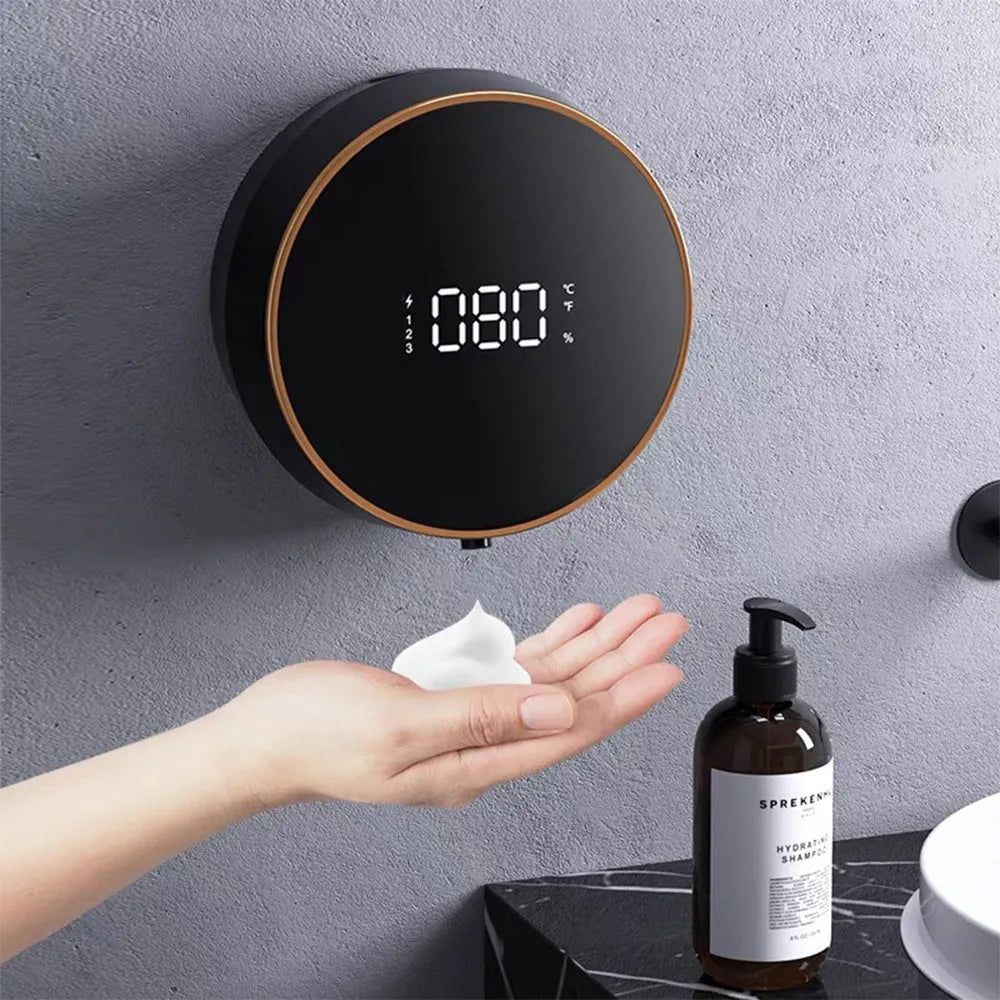 Black and white wall-mounted smart foam dispenser with sensor and USB charging port