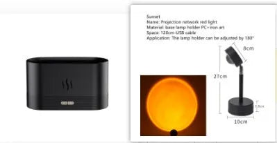 Square black ultrasonic aroma diffuser with flame light effect and mist output