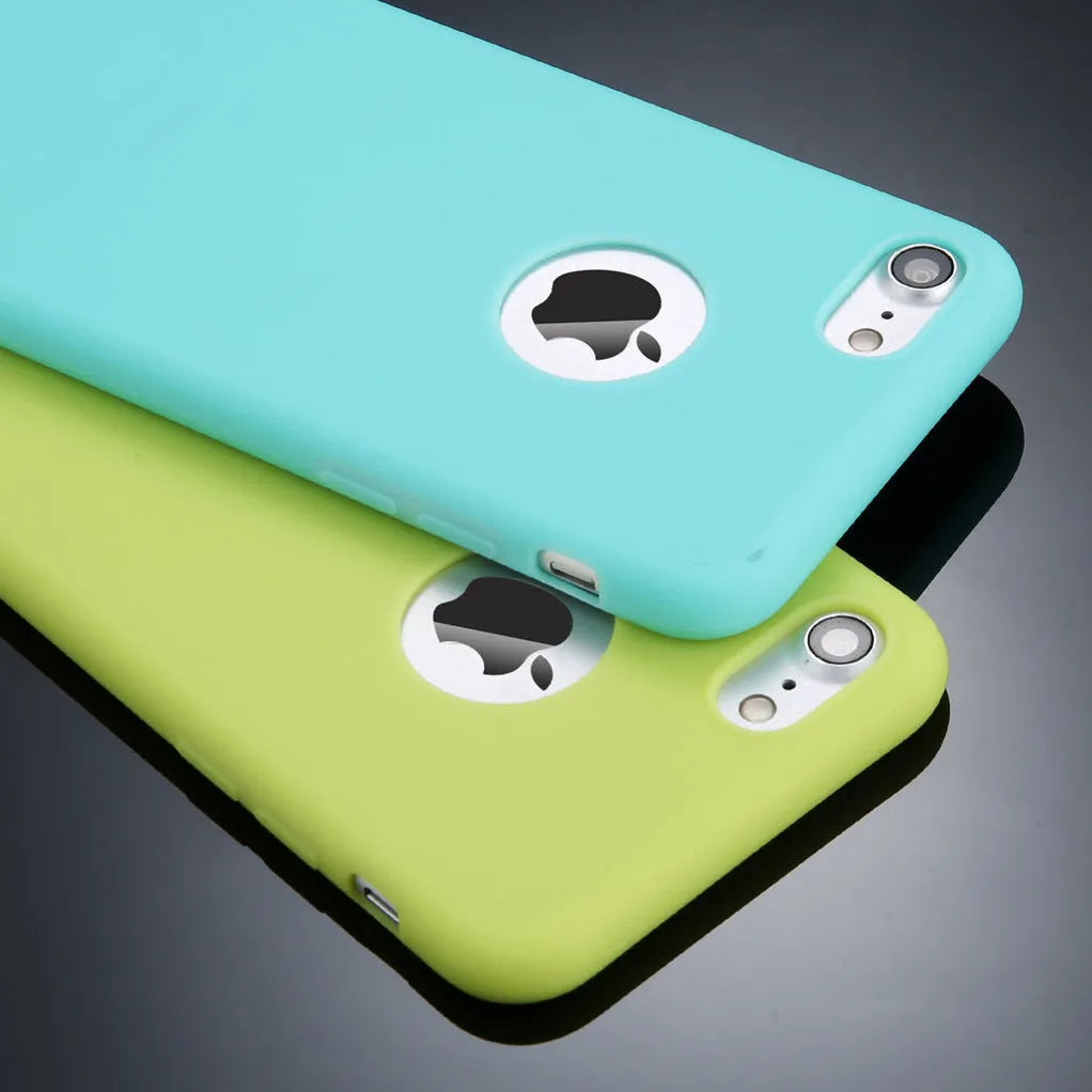 Soft candy colour TPU phone case for iPhone models on a plain background