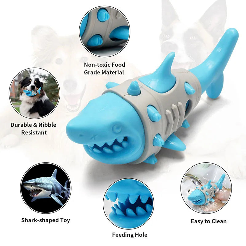 New dog teething leaky toy in blue with shark-tooth texture for cleaning and bite-resistant design