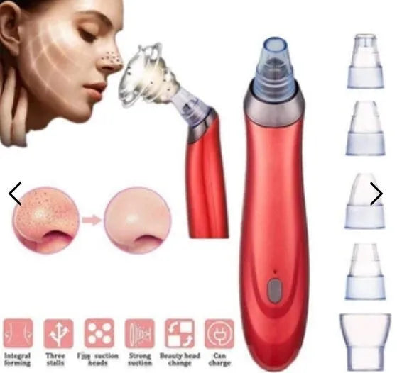Electric blackhead remover pore cleaner with five nozzle attachments in handheld design