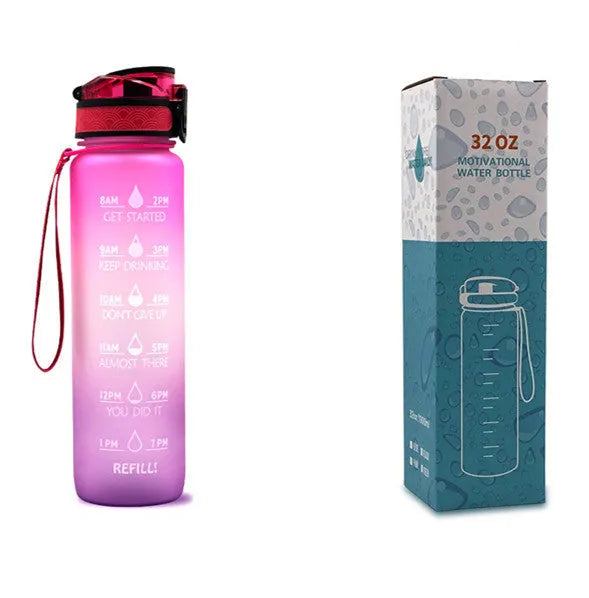1 litre Tritan water bottle with time markers and gradient colour design