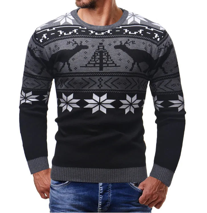 Christmas fawn sweater slim fit round neck mohair print design in black