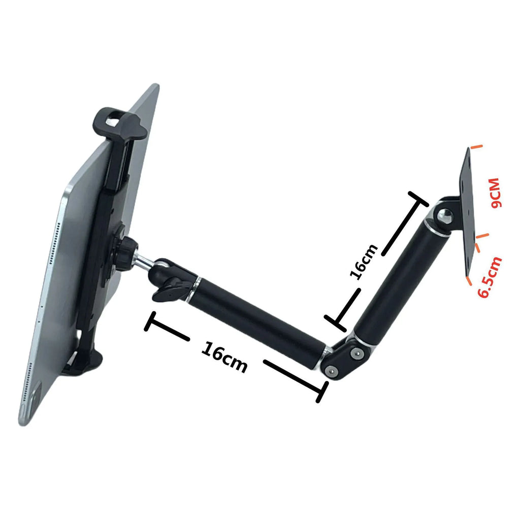 Universal alloy wall rack holding a tablet and a large mobile phone, with foldable and adjustable style options