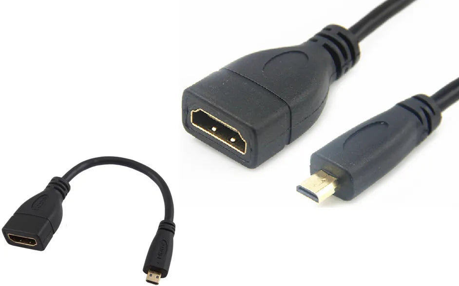 Black HDMI female to Micro HDMI male adapter cable 0.15m stub for portable device to HDTV
