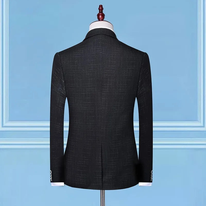 Men's three-piece suit set in Dark Grey or Navy Blue, acetate fabric, sizes M to 4XL