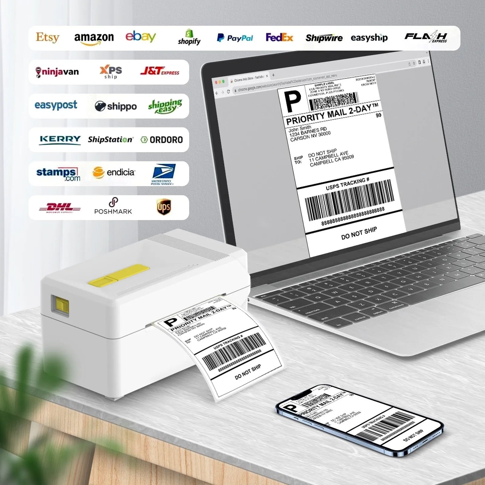 Thermal express order label printer with USB cable connection for shipping documentation