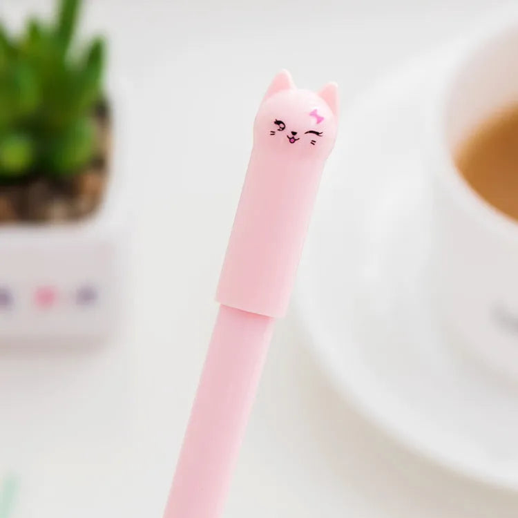 Pendulum cat gel pen with 0.5mm tip showing multiple colour options including pink, blue, white, black, red, purple