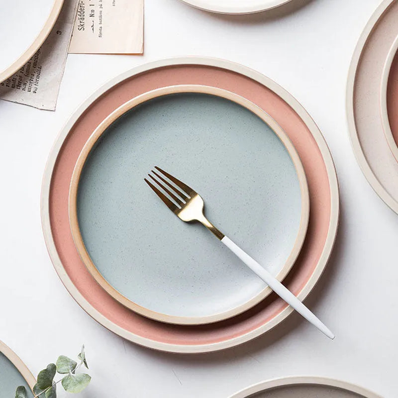 10 inch matte ceramic dinner plate with pure colour finish and sesame point glaze texture