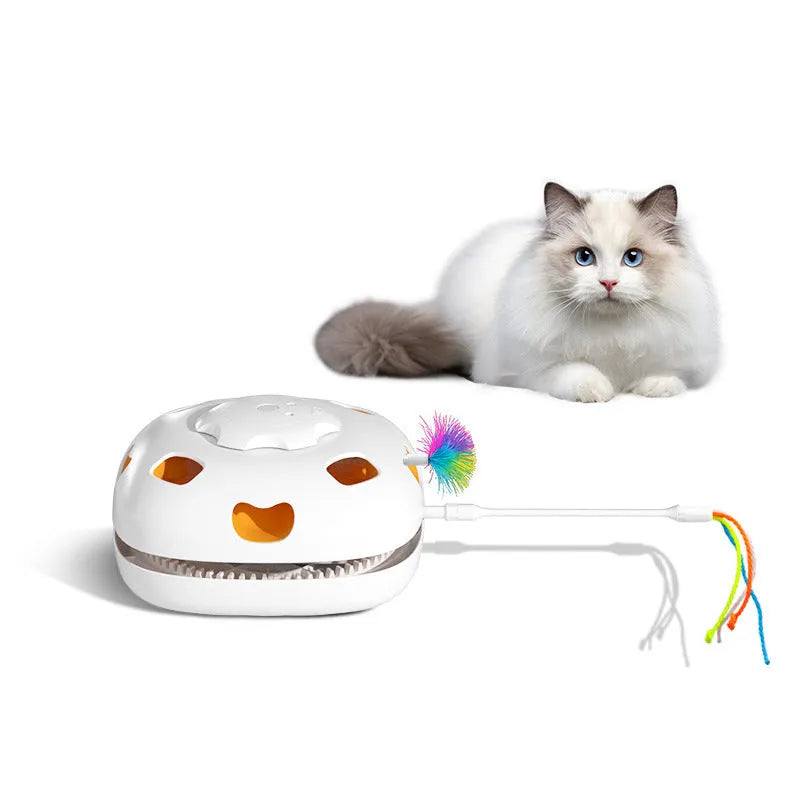 Plastic interactive cat tease toy with motion features measuring 19.8x11.5x19.5cm