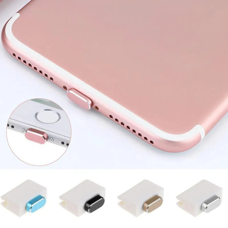 Aluminium alloy dust plug for iPhone charging port in various colours.