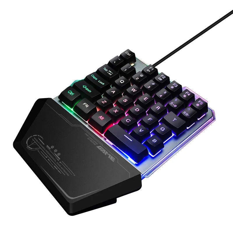 G40 Flow one-handed robotic gaming keyboard in Metal Lantern colour with RGB backlit keys.