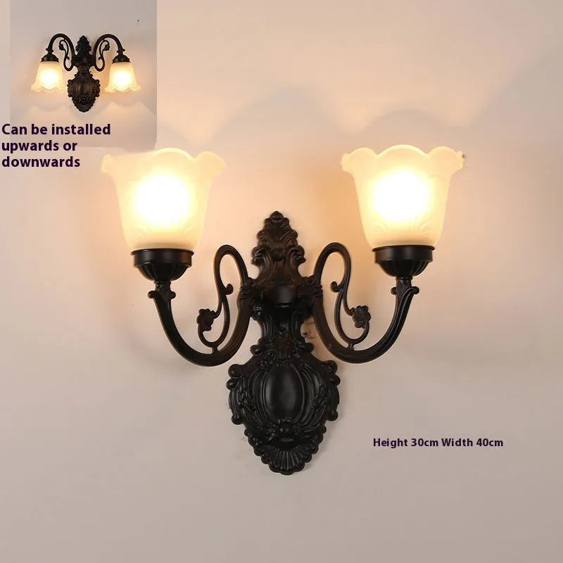 European and American wall lamp with zinc alloy body and glass shade in bronze finish for corridor use