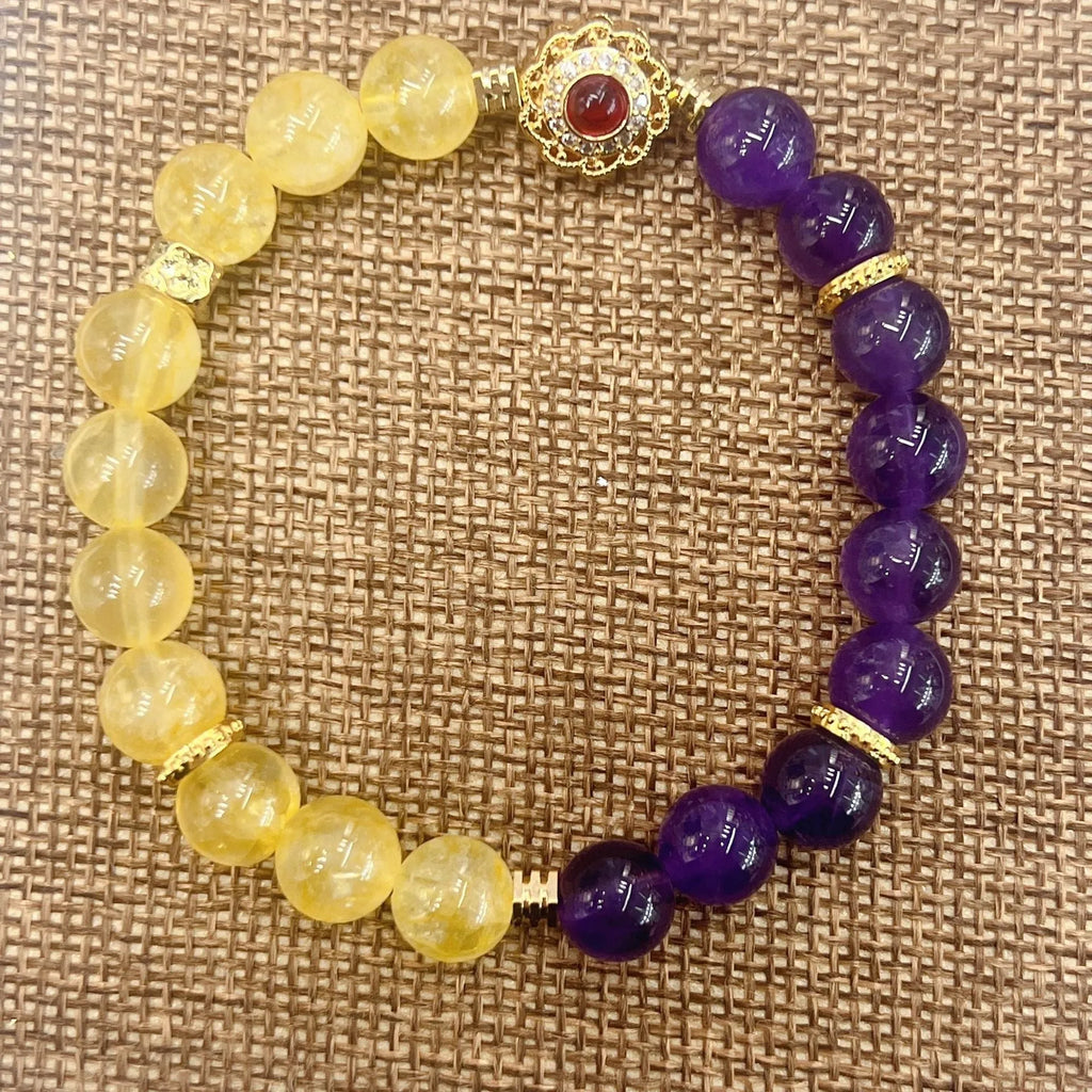 Handmade yellow and purple amethyst crystal women's bracelet jewellery