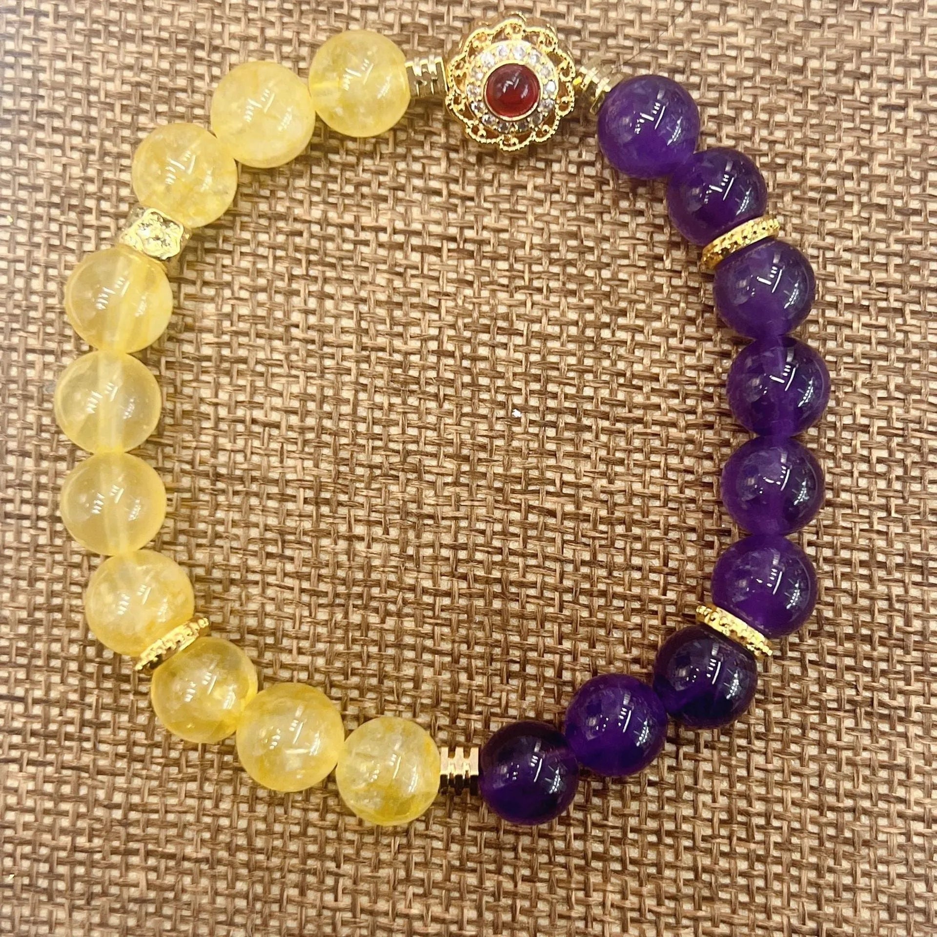 Handmade yellow and purple amethyst crystal women's bracelet jewellery