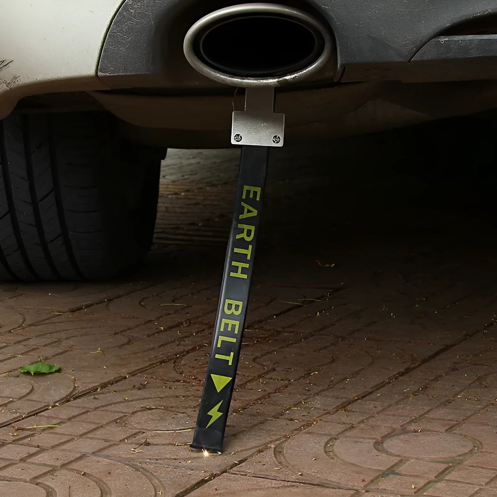 Black rubber vehicle electrostatic grounding strap, 37cm long, for preventing static shocks on cars and vans.