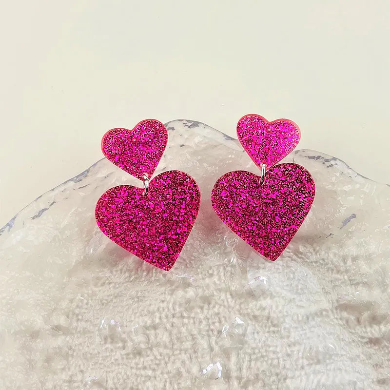 Acrylic geometric love earrings for women in picture colour, lightweight fashion jewellery