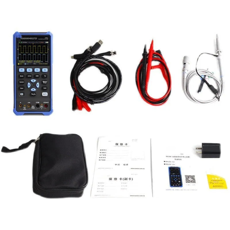 Handheld digital oscilloscope with probe and accessories for automotive electrical testing