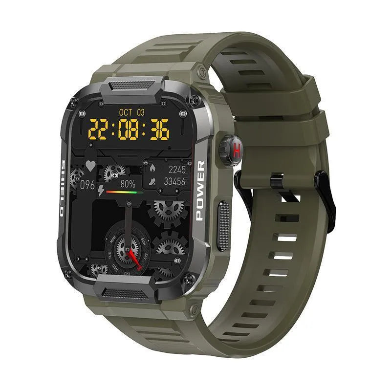 Smart three-proof watch with HD large screen in Army Green Glue showing health monitoring features