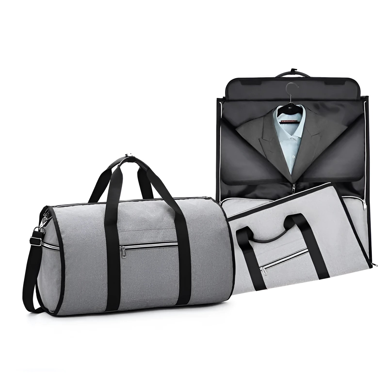 A medium-sized cylindrical travel bag in Oxford cloth, shown in black, featuring a zipper opening.