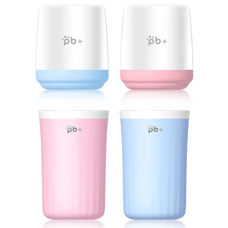 Pet footbath foot cleansing cup in Cherry Pink with soft silicone brushes for cleaning dog or cat paws