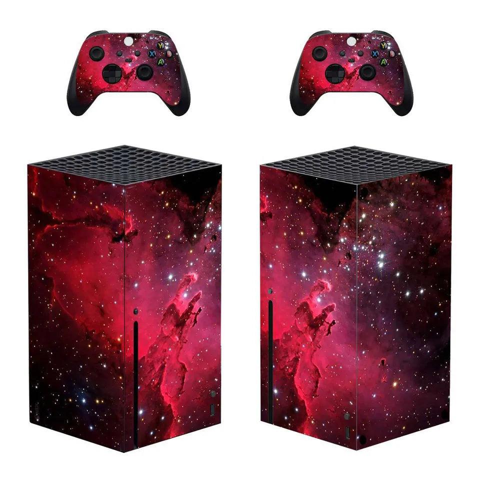 Xbox One S console with PVC protective sticker wrap in Style A showing colour finish