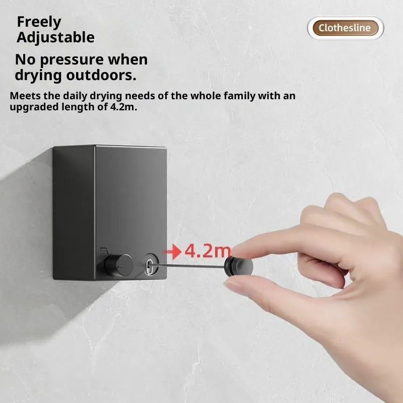 Invisible clothesline 5.1m retractable double line in aluminium alloy housing, white finish